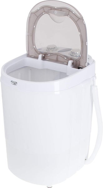 JUNG ADLER AD8055 Mini Waschmaschine mit Schleuder weiss, Waschautomat bis 3 KG, 15 Min Waschprogramm Reisewaschmaschine, Miniwaschmaschine, Camping Mobile Waschmaschine, Toploader (1 Kammer)