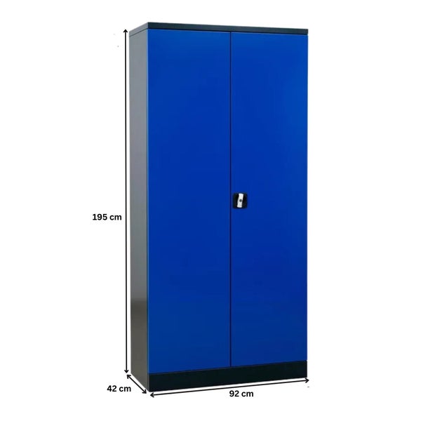 PROREGAL Stahlschrank Bee 8 Fachböden HxBxT 195 x 92 x 42 cm Pulverbeschichtetes Fachbodenmaterial Schwarz & Blau