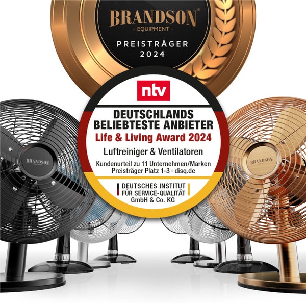Brandson Tischventilator, Ventilator mit 3 Leistungsstufen, mobiler Lüfter im Retro Design, Zuschaltbare 80° Oszillation, Neigungswinkel ca. 40°