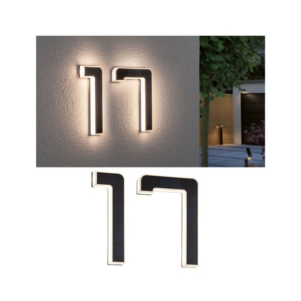 Set Solar LED Hausnummernleuchte inkl. wechselbarer Akku Nummer 17 3000K 2x6lm 2x0,2W Schwarz