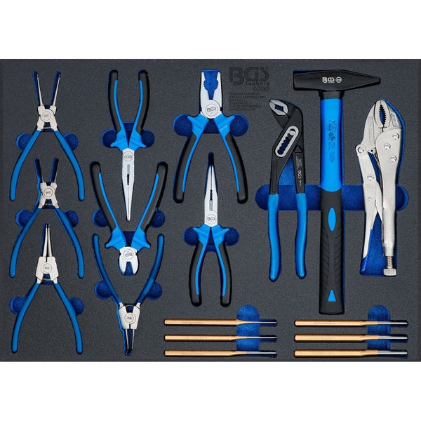 BGS Werkstattwageneinlage 3/3: Hammer- / Zangen- / Splintentreiber-Satz 17tlg. - 4009