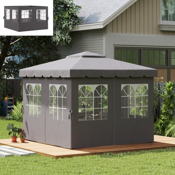 Outsunny Seitenwand 4er Set für 3 x 3 m Pavillon Seitenteile mit 8 Fenster Klettverschluss 302x205 cm Wasserdicht stabil winterfest Seitenteil Seitenwände für Partyzelt Gartenpavillon Dunkelgrau