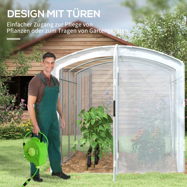 Outsunny Foliengewächshaus, 3 x 2 x 1,95 m Tunnel-Gewächshaus, Winddichtes Tomatenhaus, Treibhaus mit 1 Tür, für Garten, Balkon, PE, Transparent