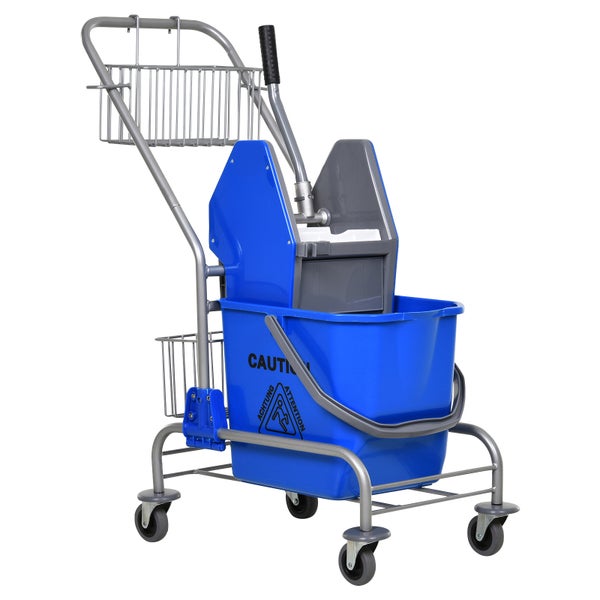 HOMCOM Putzwagen Reinigungswagen 26 Liter Wischwagen mit Wringer, Haushaltswagen mit Rollen, Haken für Mopp Blau