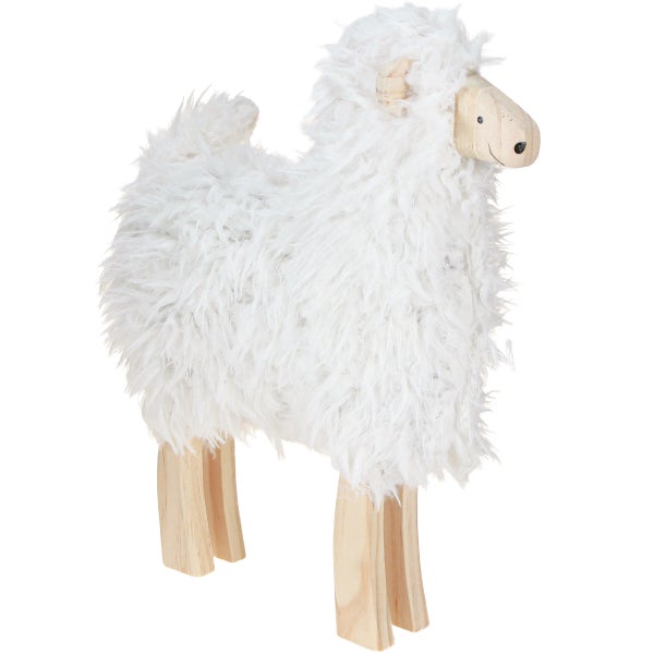 Dekorative Schaf Figur aus Holz und Stoff