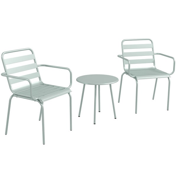 Outsunny 3tlg.  Gartenmöbel Set, mit 1 Couchtisch, 2 Stapelbaren Stühlen, 51L x 58B x 78H cm, Stahl, Grün