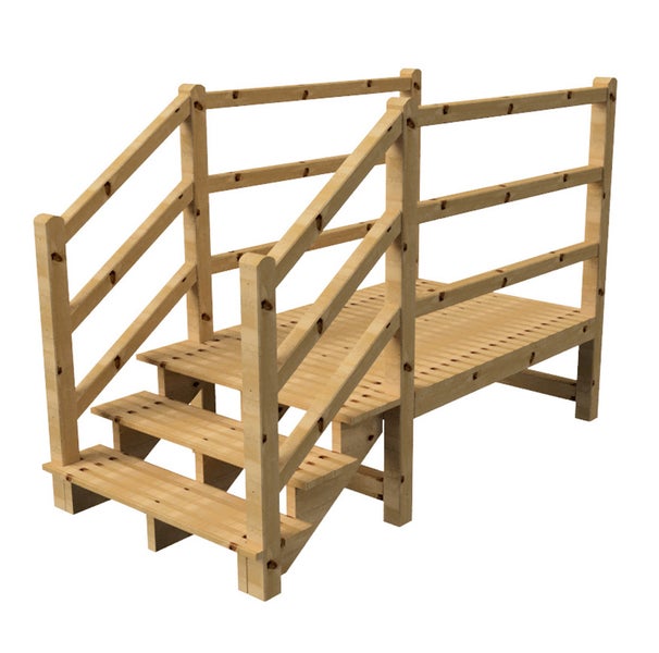 Holzterrasse mit Treppe und Geländer