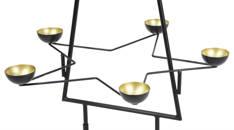 Dekoleidenschaft XXL Teelichthalter Tanne aus Metall, matt schwarz / gold, 102 cm hoch, Weihnachtsdeko groß