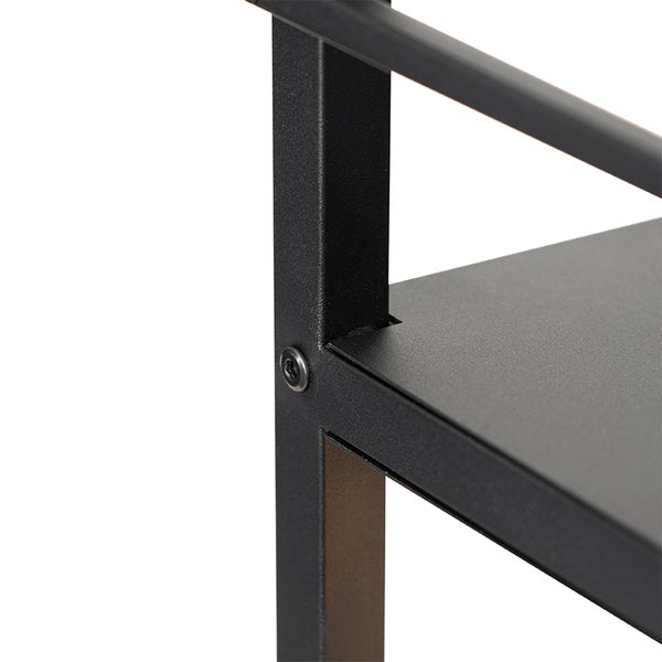 Detailansicht eines schwarzen Metallregals mit Schraubverbindung