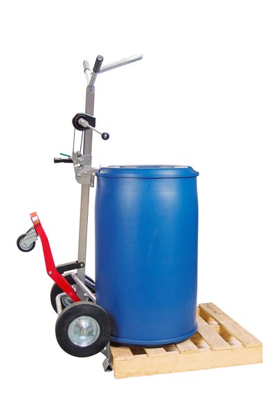 Fassheber mit blauem Fass auf einer Palette