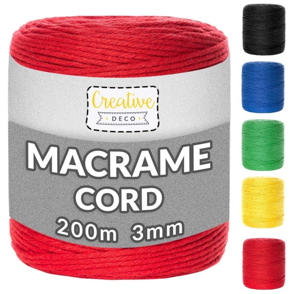 Makramee-Garn von Creative Deco, 200 Meter lang und 3 Millimeter dick.