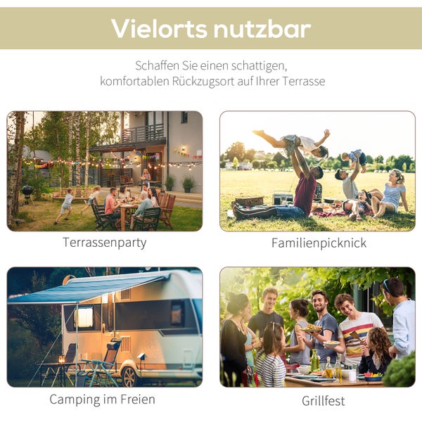 Outsunny Pavillon mit klappbarem Seitendach, UV-Schutz, 3 x 2,5 m, Stahl + Polyester, Cremeweiß + Schwarz