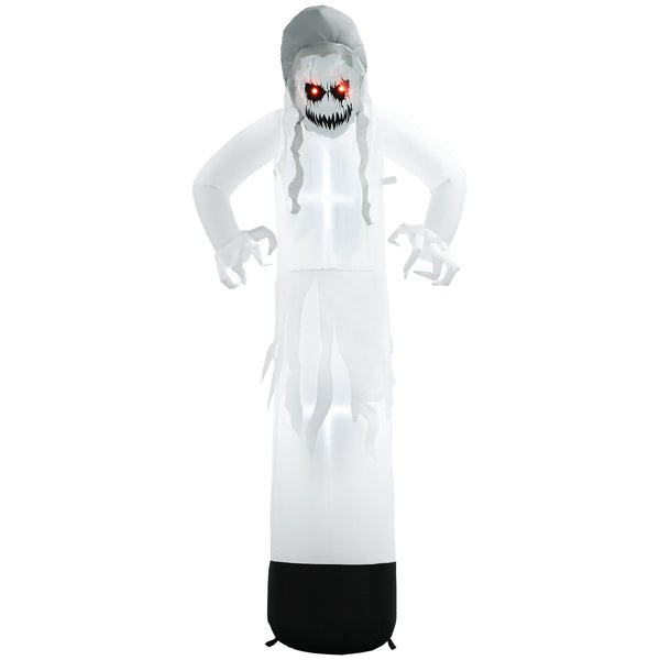 Outsuuny Geisterhexe mit roten Augen aufblasbar Halloween Hexen Deko für den Innen und Außenbereich mit LED-Lichtern 77 x 47 x 180 cm Weiß