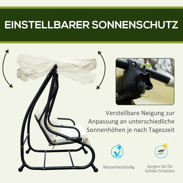 Outsunny Schaukelstuhl, 3-Sitzer, Dachwinkel, verstellbar, 200 x 120 x 164 cm, Stahl, Polyestergewebe Creme