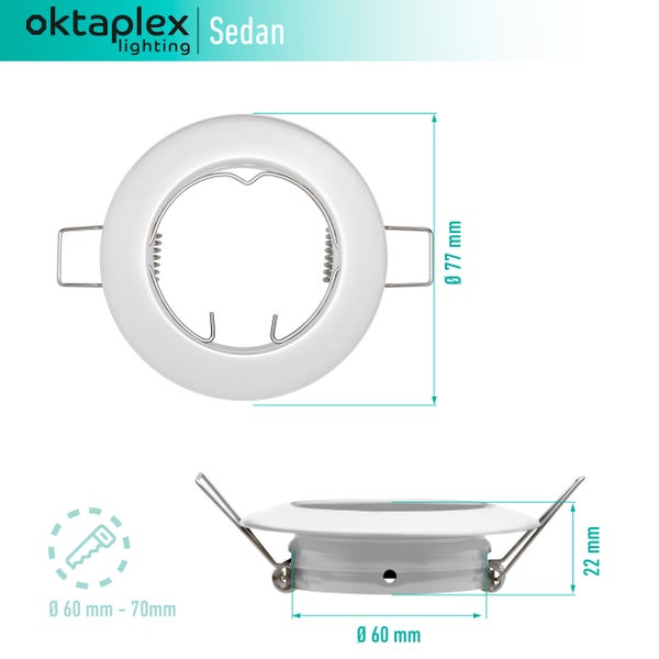 Sedan Deckenspots flach GU10 LED Einbaurahmen 60mm Lochmass Weiß 6er Set Einbaustrahler rund für Decke Wohnraum Innenbereich