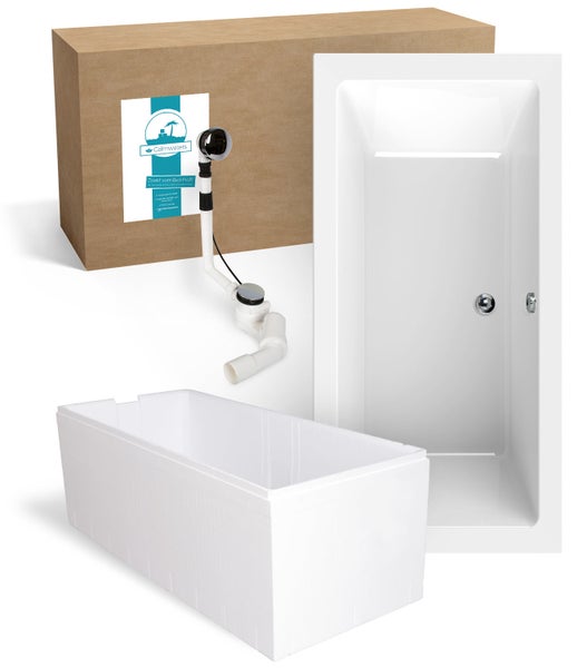 Calmwaters® Acryl Premium Badewanne Komplettset 200x90 cm - Made in EU - mit Wannenträger & Ablaufgarnitur - Duo-Badewanne 2 Personen