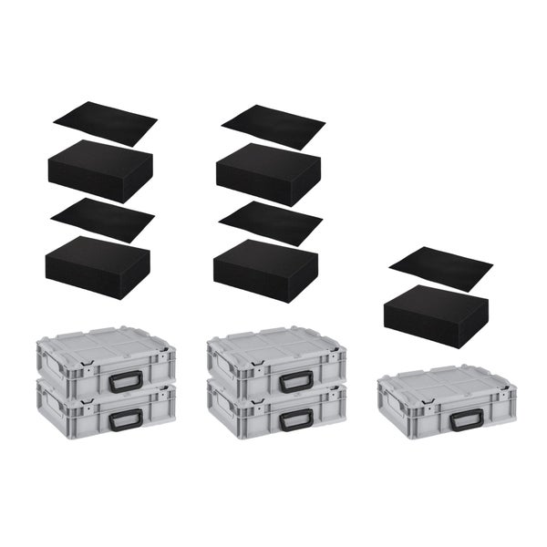 PROREGAL SparSet 5 x Eurobox NextGen Portable Mit Rasterschaumstoff und Schaumstoffeinlage HxBxT 13,5 x 30 x 40 cm 11 Liter Eurobehälter Transportbox