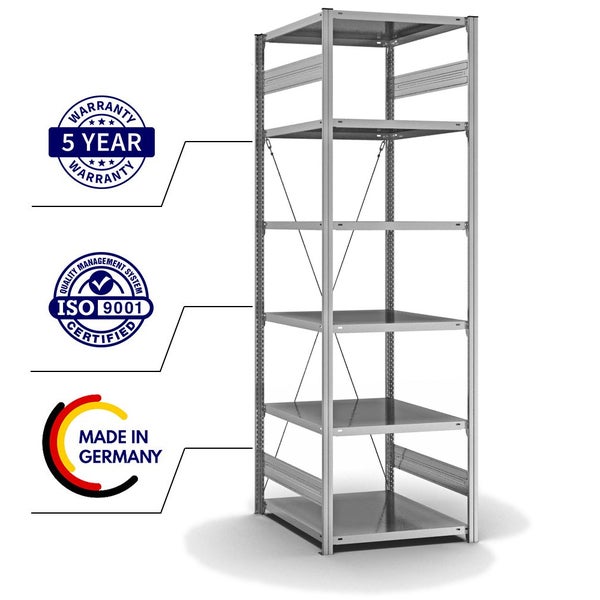 PROREGAL Fachbodenregal Stecksystem T-Profil Light-Duty Grundregal HxBxT 250 x 75 x 80 cm 6 Ebenen Fachlast 130 kg Einseitig Nutzbar Verzinkt