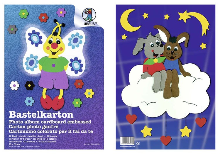 URSUS Basispapiere Bastelkarton-Bastelmappe, 220 g/m², Format 23 x 33 cm, 10 Blatt sortiert