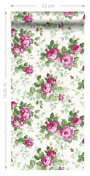 Tapetenrolle mit Rosenmuster, 53 cm breit und 10,05 m lang