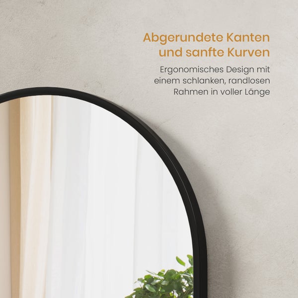 EMKE Standspiegel 140 x 40 cm, Schwarz, 5 mm Kupferfreier & Gehärteter HD-Spiegel, Wandmontage und Bodenstehend, Mit Schwarzem Stützrahmen, Ideal für Ankleidezimmer und Schlafzimmer