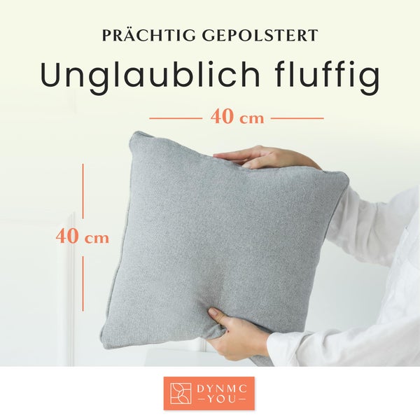 DYNMC you Sofakissen mit Füllung und Bezug - 2er Set 40x40cm mit Viel Füllung - VERGLEICHSSIEGER SEHR GUT - Rückenkissen mit Oeko TEX Baumwoll-Bezug - Bequeme Dekokissen - Couchkissen Grau