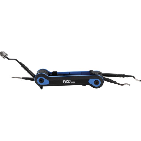 BGS Technic Taschen-Entgrater-Satz in Blau und Schwarz mit verschiedenen ausklappbaren Klingen.