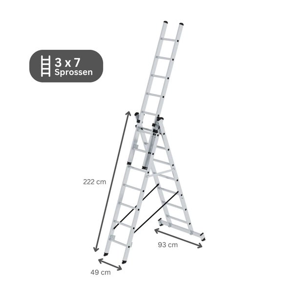 PROREGAL Mehrzweckleiter 3-Teilig mit Traverse 3 x 7 Sprossen