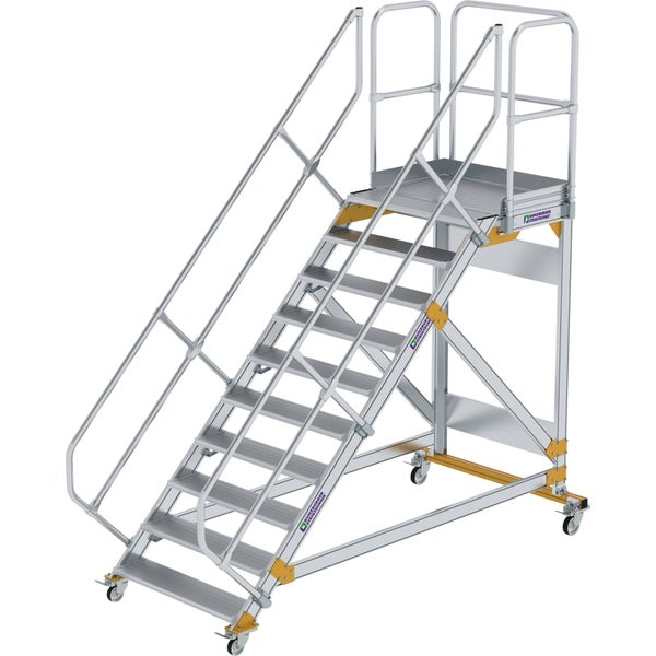 Günzburger Steigtechnik Plattformtreppe 45° fahrbar Stufenbreite 1 m 10 Stufen Aluminium geriffelt - 600810