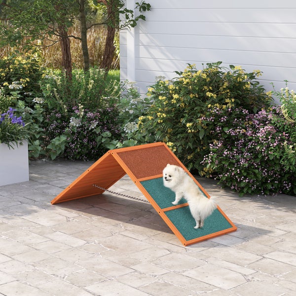 PawHut Hunde Agility Steg Agility-Ausrüstung für Hunde mit klappbare Brücke, rutschfeste Oberfläche höhenvertstellbar Agility-Gerät für Garten, 173 x 59 x 66 cm, Orange