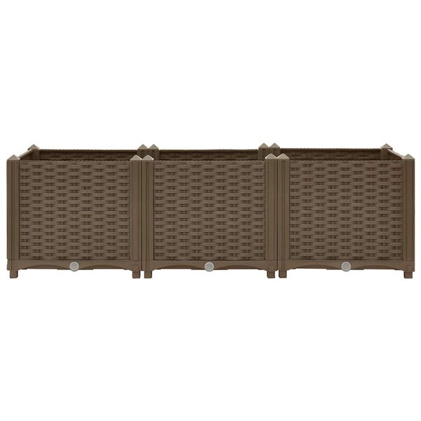 Rechteckiges Hochbeet aus Kunststoff in Rattanoptik als modulares System für den Garten