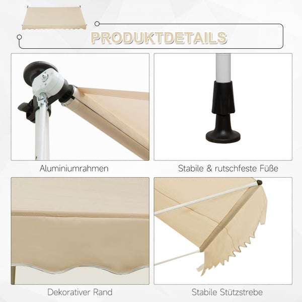 Outsunny Markise, Klemmmarkise,  300 x 150cm, Alu, Beige