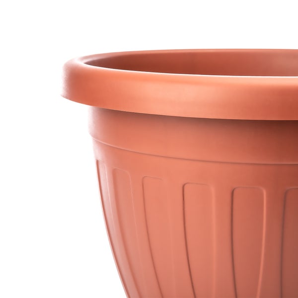 BigDean 3x Blumentopf mit Untersetzer rund ø33xH25 cm terracotta - wetterfester Pflanzkübel - Wasserablauf UV-beständig aus bruchsicherem Kunststoff - Innen + Außen geeignet - Made in Europe