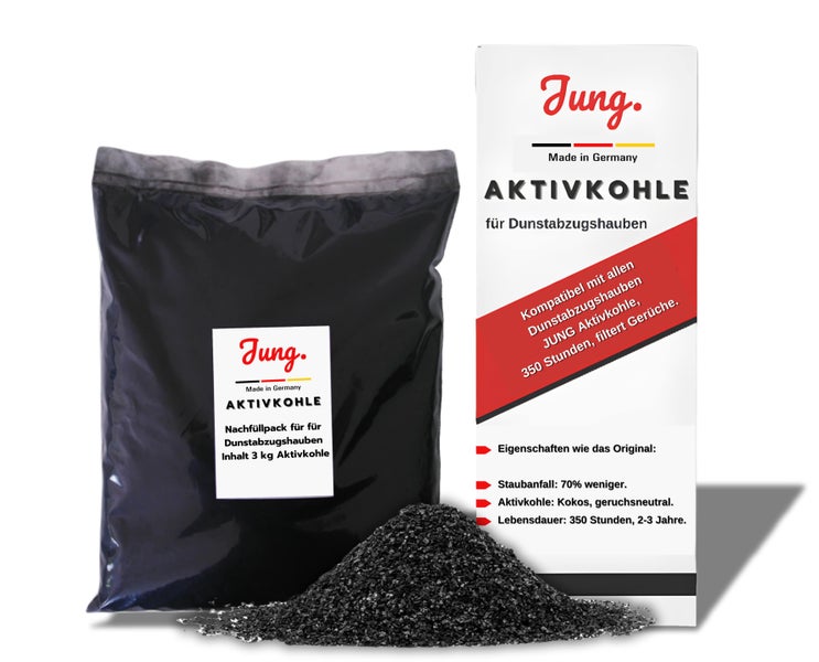 Aktivkohle Nachfüllpack von JUNG - Kompatibler Ersatz für alle Dunstabzugshauben- 2er Pack (2x3 kg) Nachfüllpack, Aktivkohle Pellets in Herstellerqualität - Made in Germany