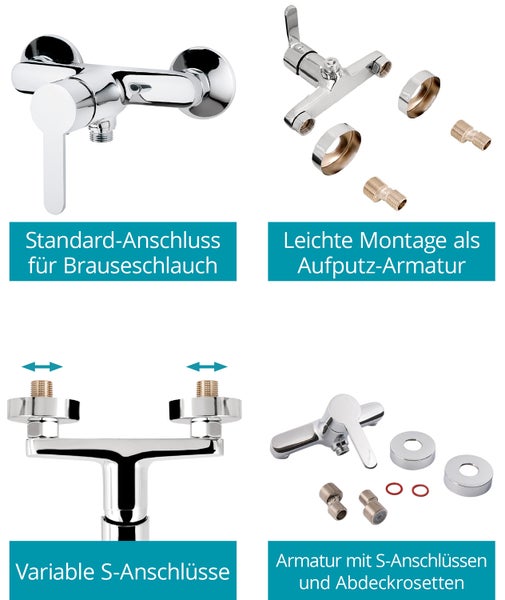 Calmwaters® Duscharmatur Original, Brausearmatur Chrom, Wand-Armatur mit Keramikkartusche, Einhebelmischer Wassersparfunktion, Brauseanschluss 1/2, Messing, 11PZ2541
