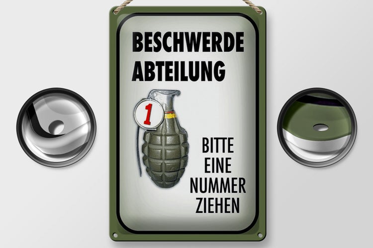 Blechschild Spruch 20x30cm Beschwerde Abteilung bitte Nr.