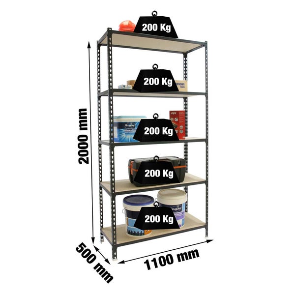 PROREGAL Schwerlastregal Big Muli HxBxT 200 x 110 x 50 cm 5 Fachböden Fachlast 200 kg Anthrazit