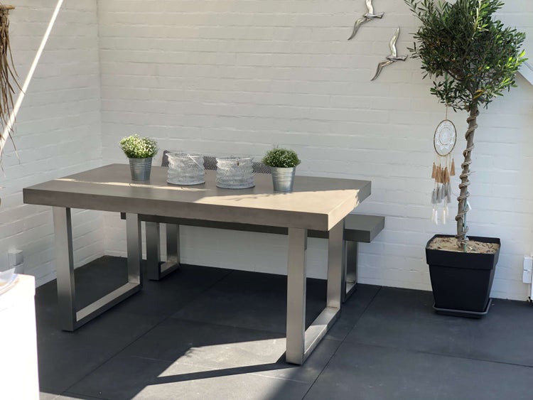 Novum Betontisch Set 3 teilig mit Edelstahlgestell 160x90 cm