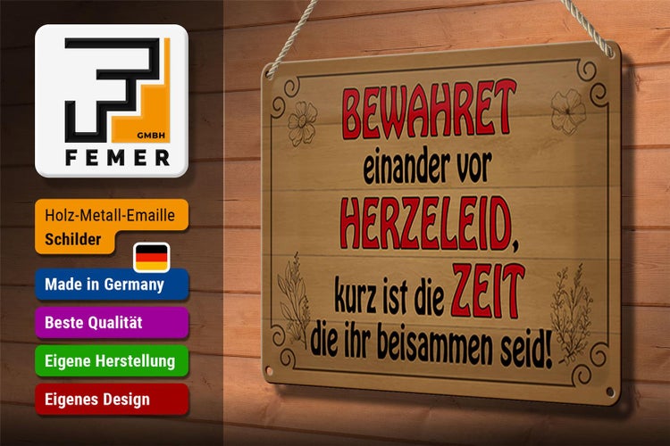 Blechschild Spruch 30x20cm bewahret einander vor Herzeleid