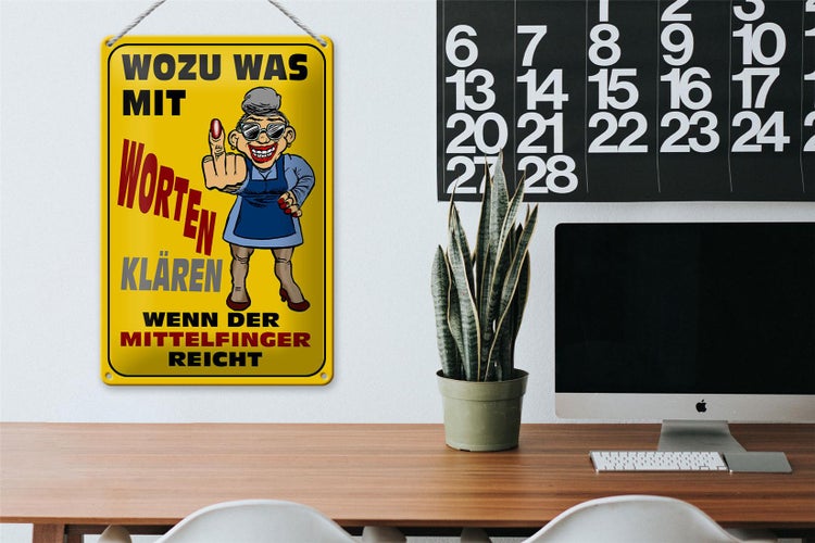 Blechschild Spruch 20x30cm Wozu Wörter Mittelfinger reicht