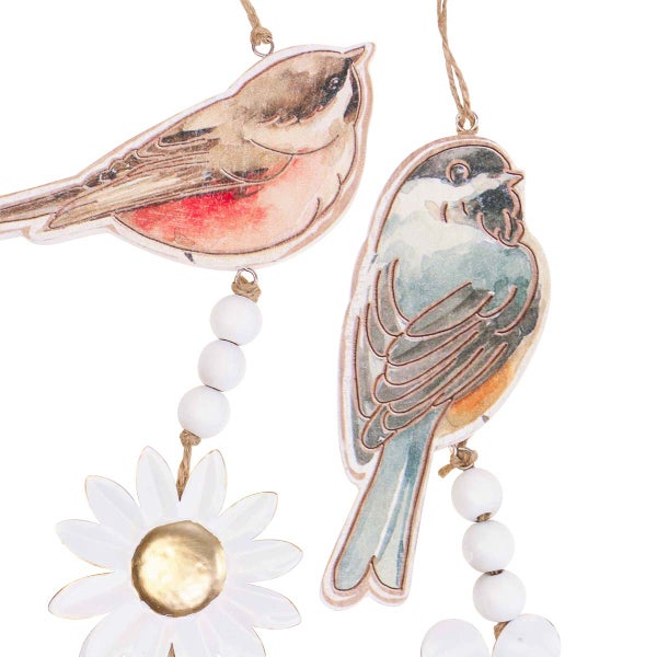 Dekoratives Mobile mit Vogelmotiven und Blumenanhänger