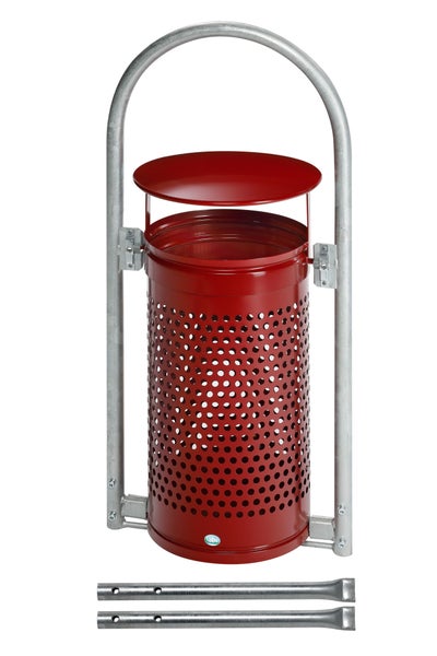 PROREGAL Abfallsammler Mit Rohrbogenständer Zum Einbetonieren 60 70 Liter HxBxT 116,5 x 58 x 38 cm Verzinkter Stahl Rot