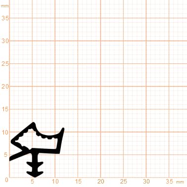 Profil-Dichtung Querschnitt auf Millimeterpapier, Höhe circa 12 Millimeter, Breite circa 12 Millimeter.