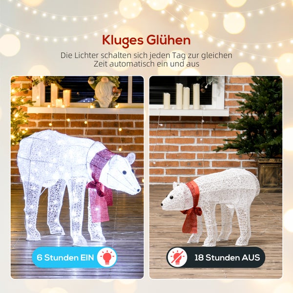 LED Weihnachtsdekoration Eisbär mit automatischer Zeitsteuerung für 6 Stunden Betrieb und 18 Stunden Pause.