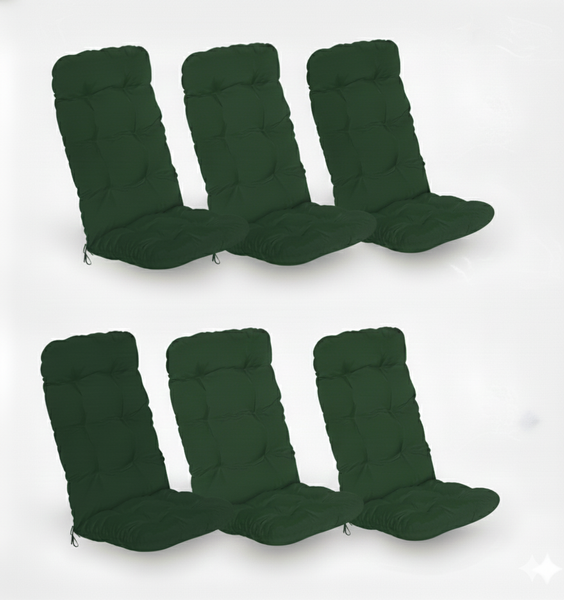 Set von sechs Hochlehner Auflagen für Gartenstühle mit Steppung