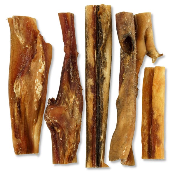 Verschiedene getrocknete Ochsenziemer für Hunde