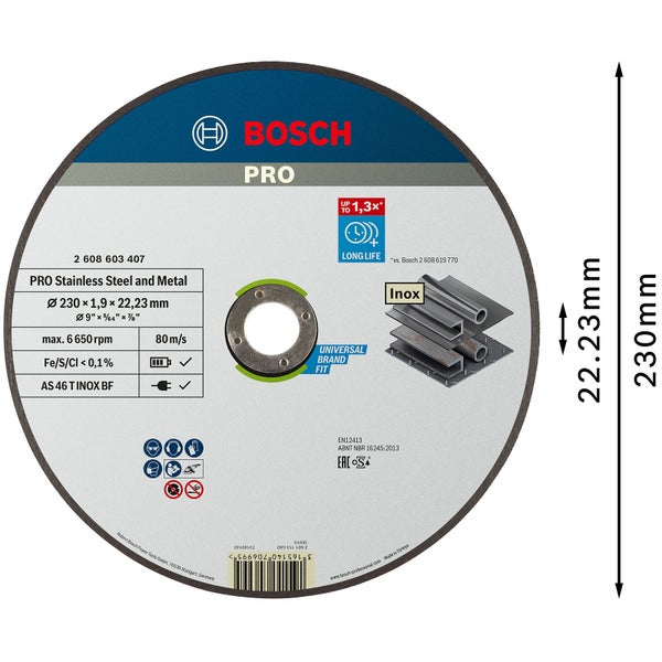 Bosch PRO Stainless Steel and Metal Trennscheibe 230 x 1,9 x 22,23 mm - 2608603407