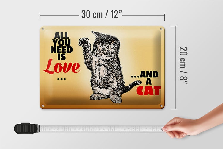 Blechschild Spruch 30x20cm All you need is love and a cat