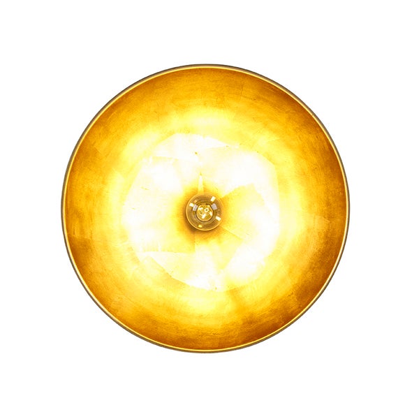 Goldfarbene Hängeleuchte mit zentraler Glühbirne von unten