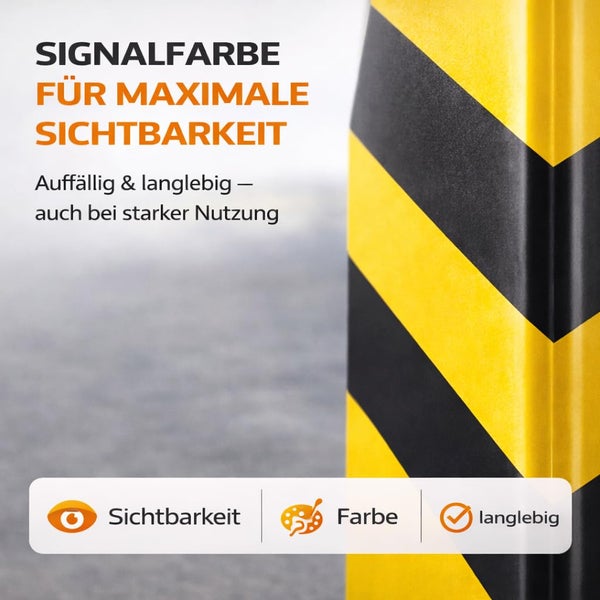 Signalmarkierung für maximale Sichtbarkeit und Langlebigkeit. Symbole für Sichtbarkeit, Farbe und Langlebigkeit.